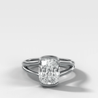Split Shank Half Bezel Engagement Ring with Elongated Cushion Cut Diamond