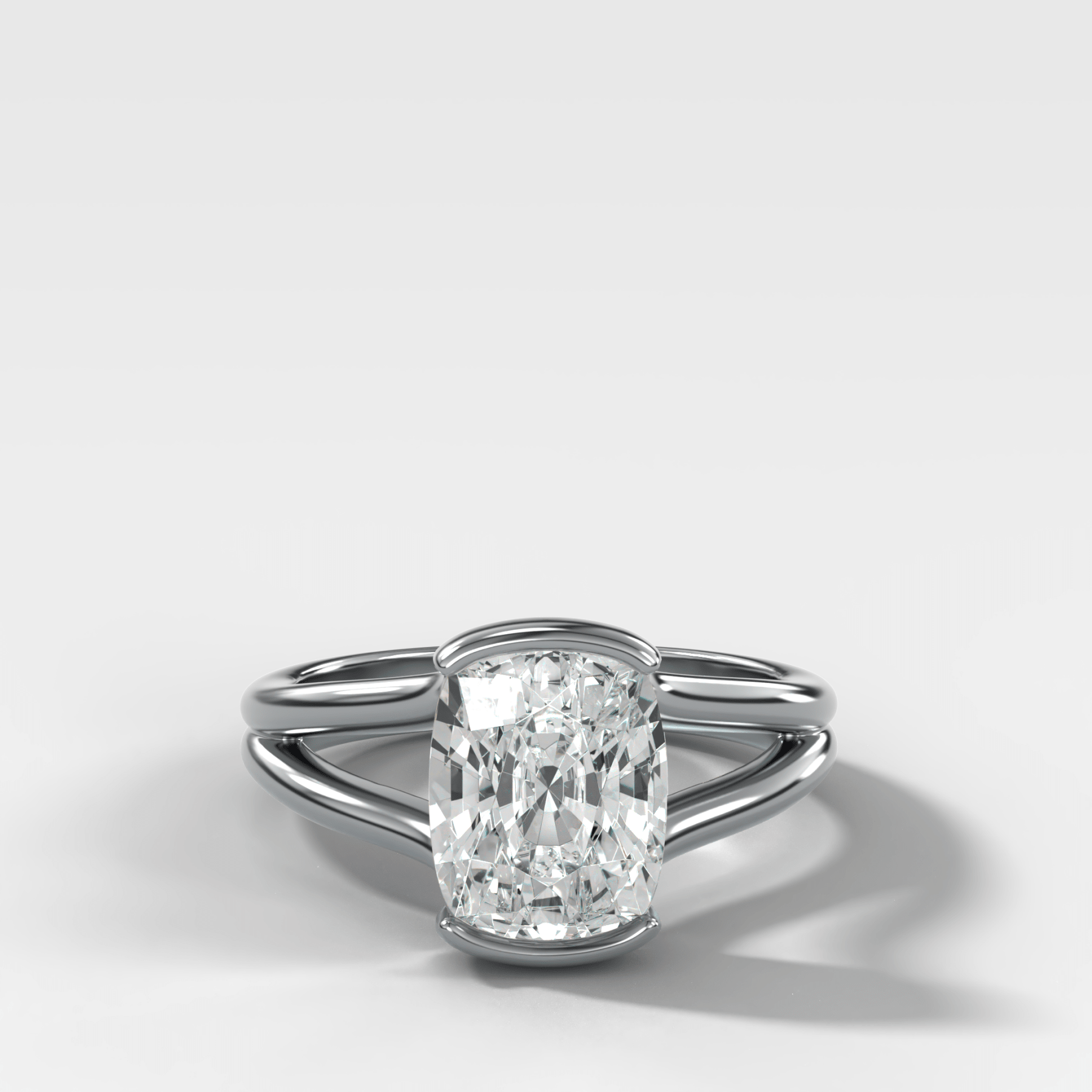 Split Shank Half Bezel Engagement Ring with Elongated Cushion Cut Diamond