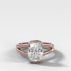 Split Shank Half Bezel Engagement Ring with Elongated Cushion Cut Diamond