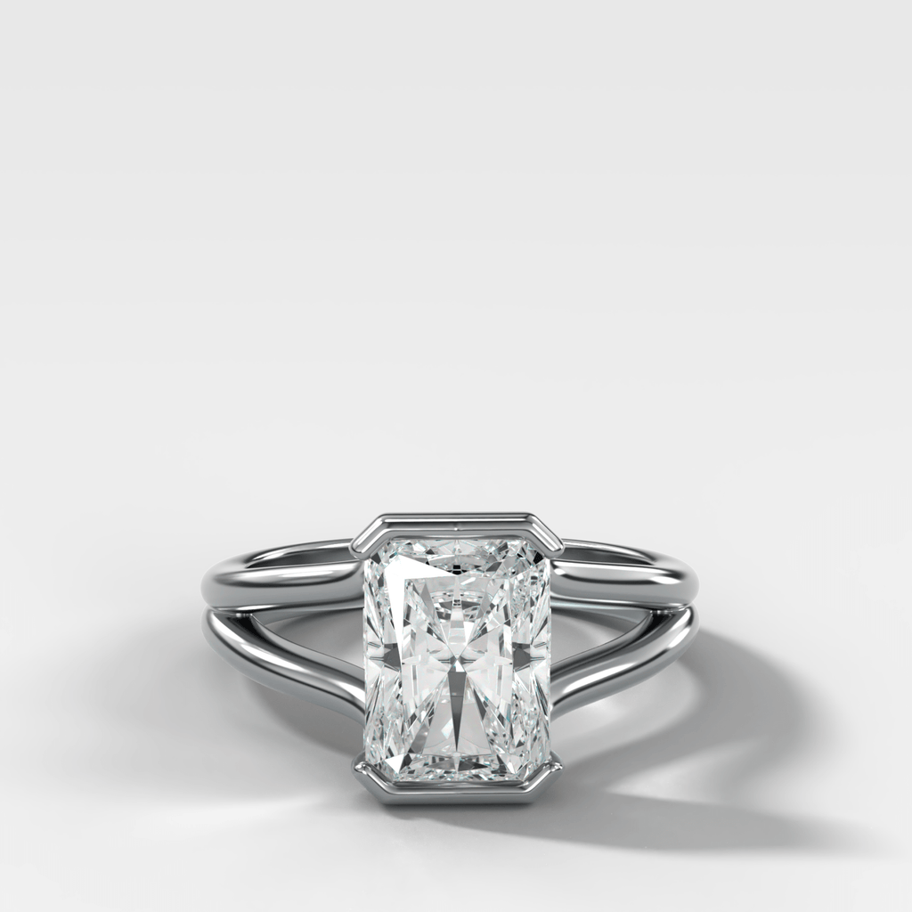 Split Shank Half Bezel Engagement Ring with Elongated Radiant Cut Diamond