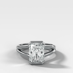 Split Shank Half Bezel Engagement Ring with Elongated Radiant Cut Diamond