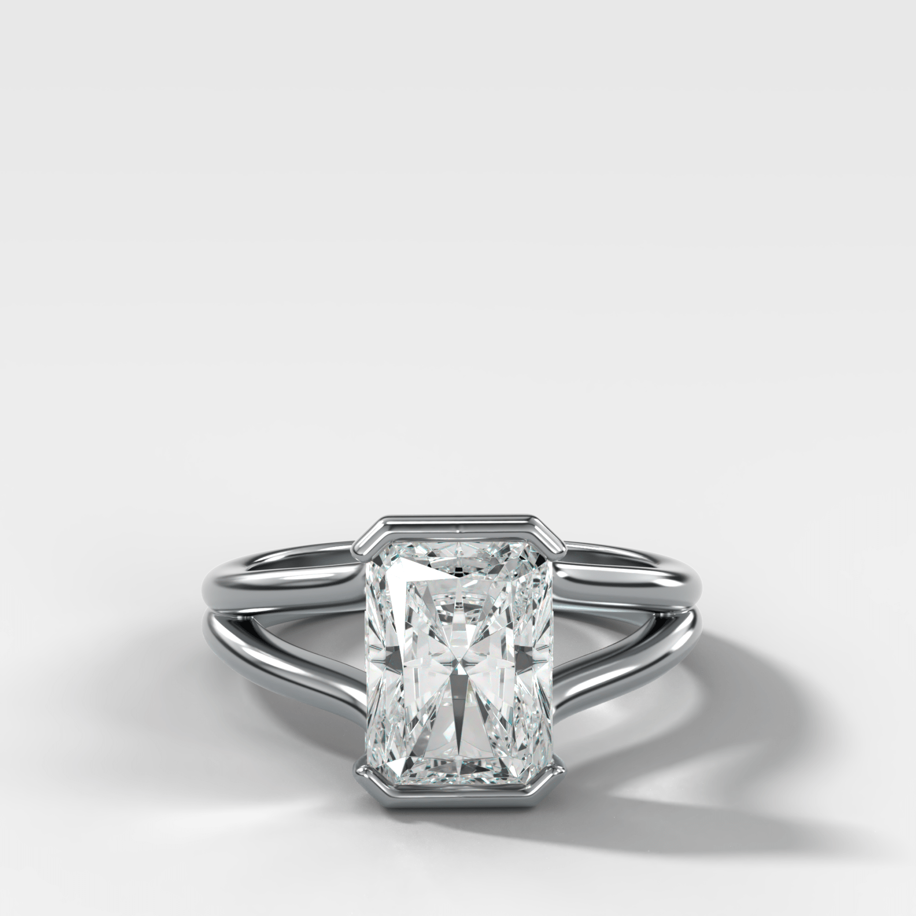Split Shank Half Bezel Engagement Ring with Elongated Radiant Cut Diamond