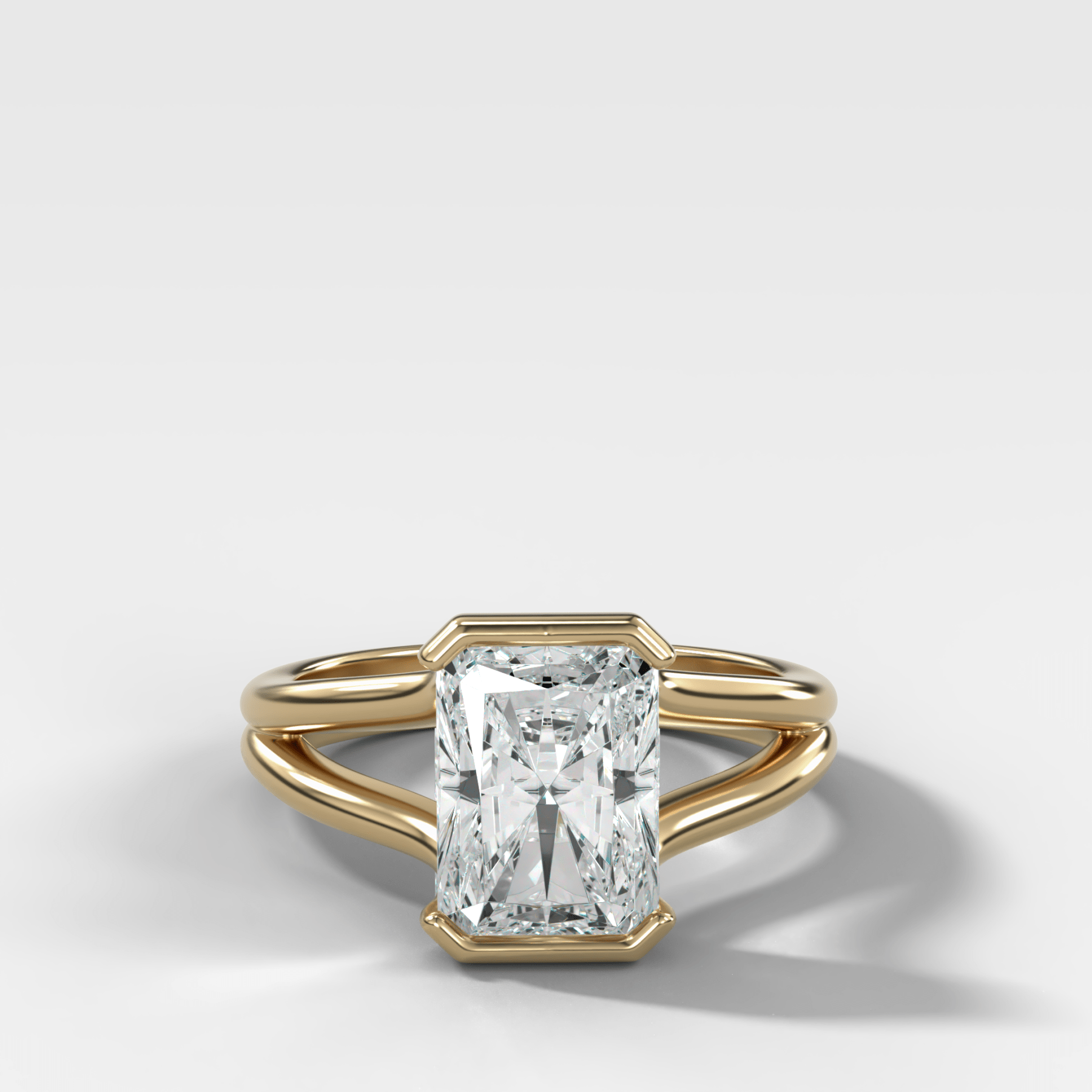 Split Shank Half Bezel Engagement Ring with Elongated Radiant Cut Diamond