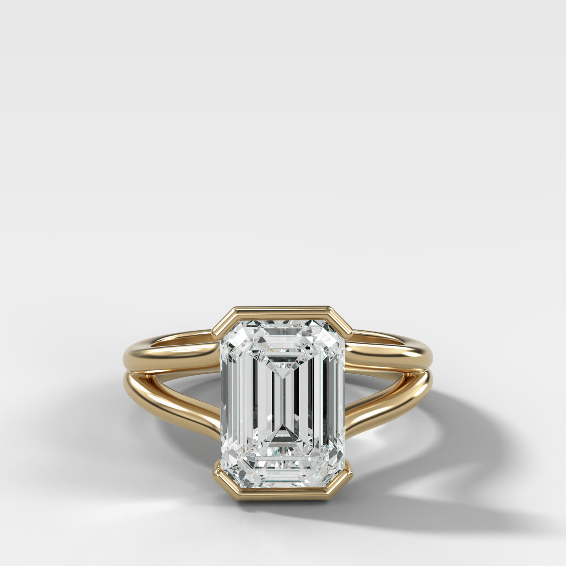 Split Shank Half Bezel Engagement Ring with Emerald Cut Diamond
