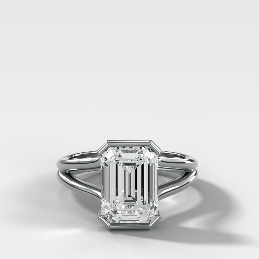 Split Shank Half Bezel Engagement Ring with Emerald Cut Diamond