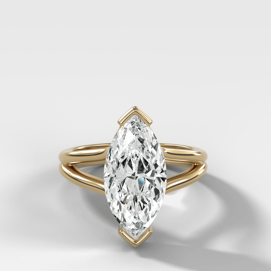 Split Shank Half Bezel Engagement Ring with Marquise Cut Diamond