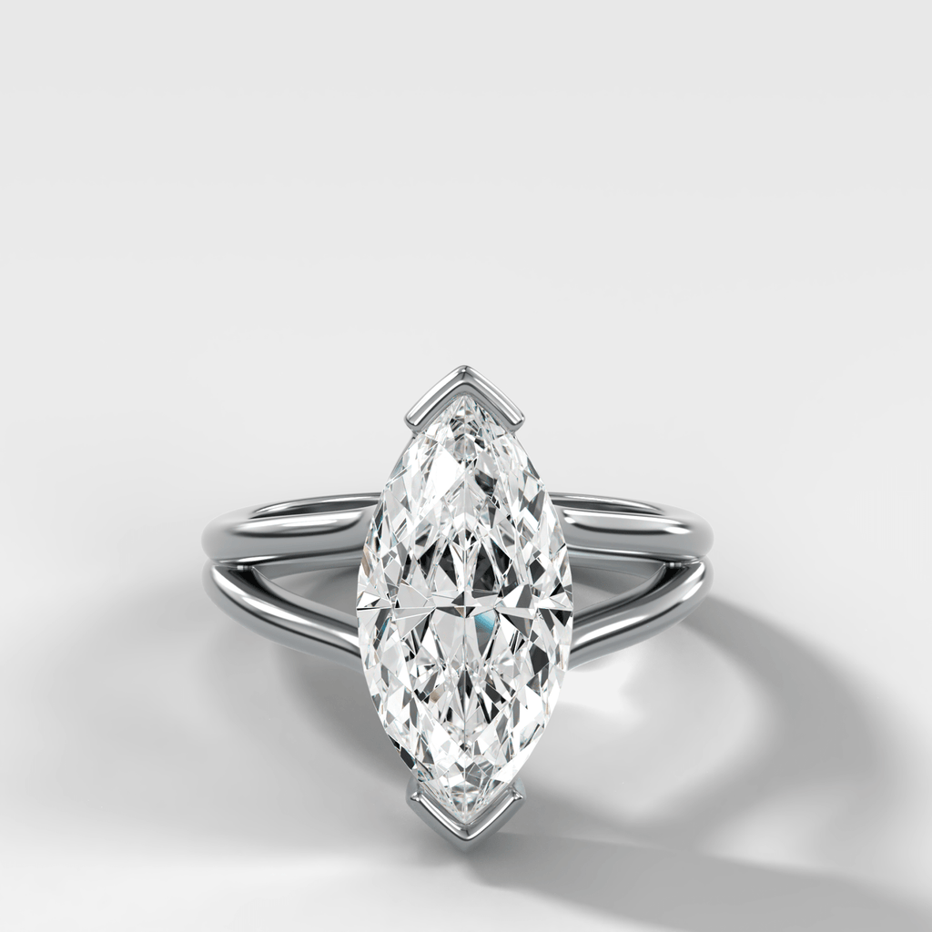 Split Shank Half Bezel Engagement Ring with Marquise Cut Diamond