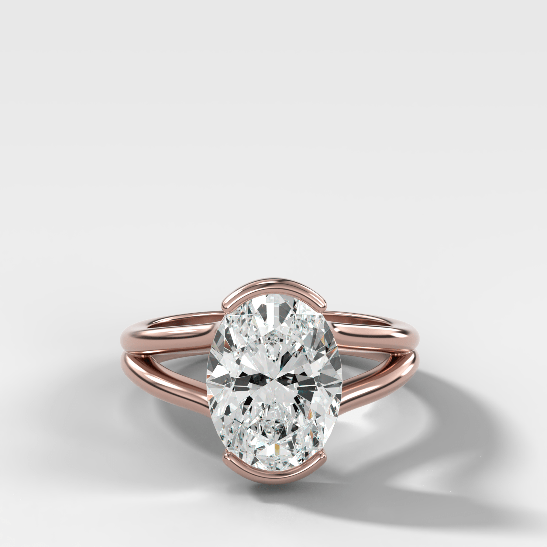 Split Shank Half Bezel Engagement Ring with Oval Cut Diamond