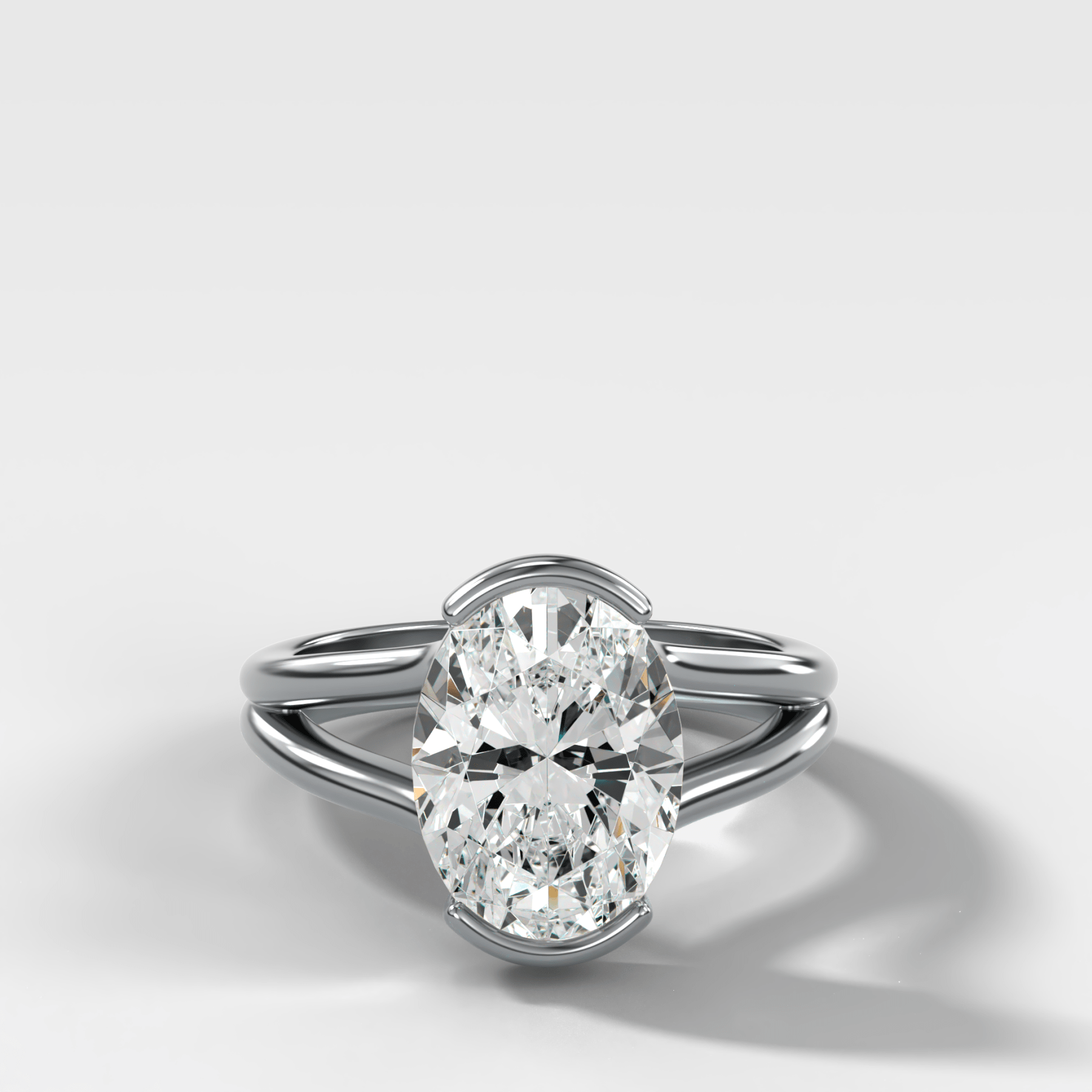 Split Shank Half Bezel Engagement Ring with Oval Cut Diamond