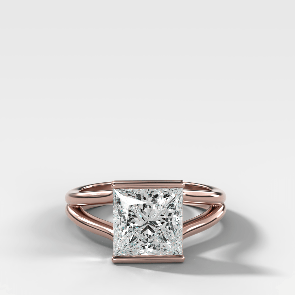 Split Shank Half Bezel Engagement Ring with Princess Cut Diamond