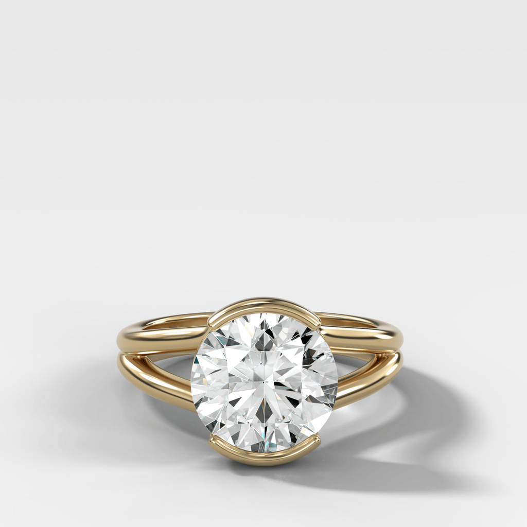 Split Shank Half Bezel Engagement Ring with Round Cut Diamond