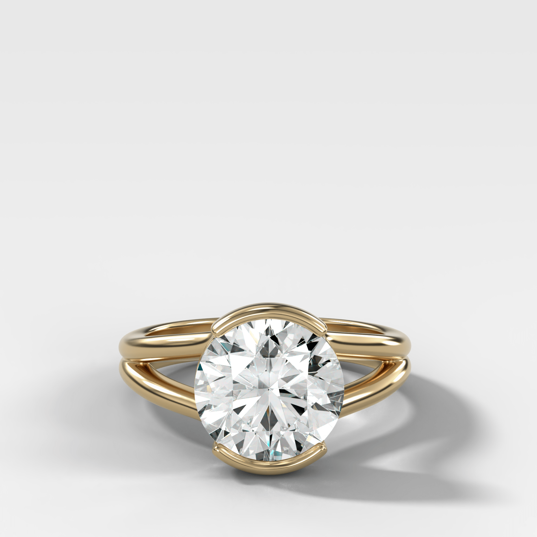 Split Shank Half Bezel Engagement Ring with Round Cut Diamond