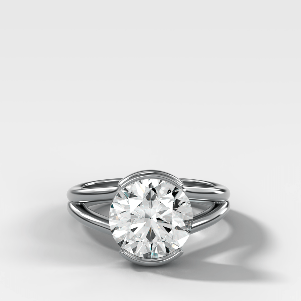 Split Shank Half Bezel Engagement Ring with Round Cut Diamond