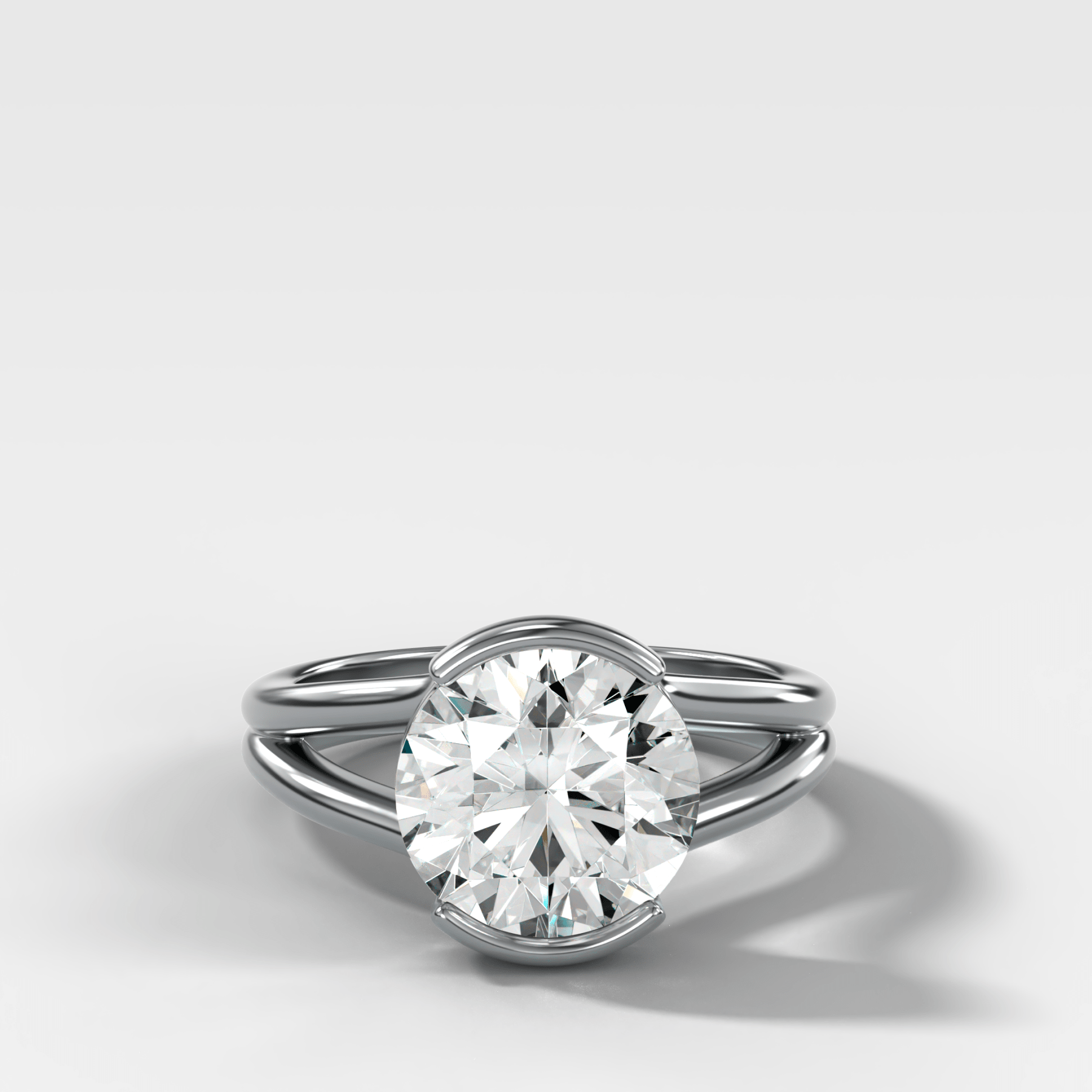 Split Shank Half Bezel Engagement Ring with Round Cut Diamond
