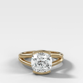 Split Shank Half Bezel Engagement Ring with Square Cushion Cut Diamond