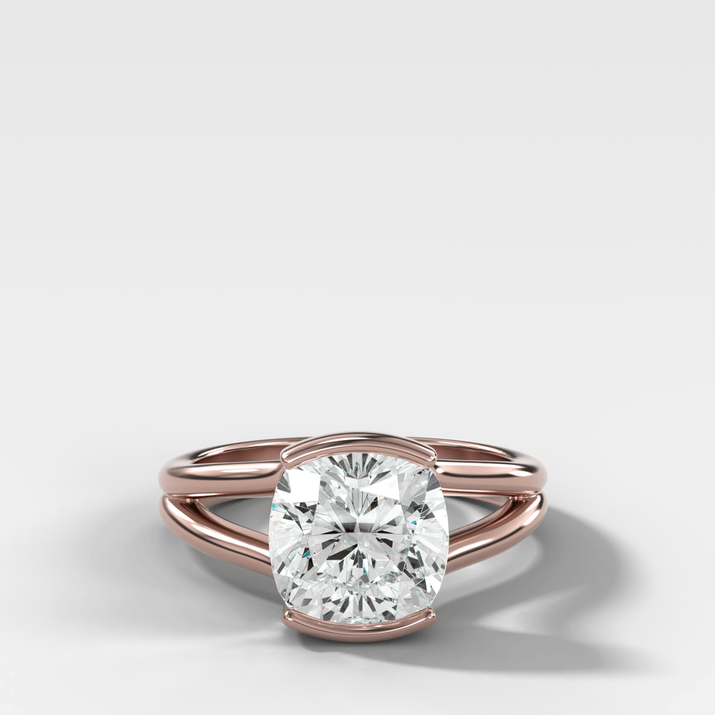 Split Shank Half Bezel Engagement Ring with Square Cushion Cut Diamond