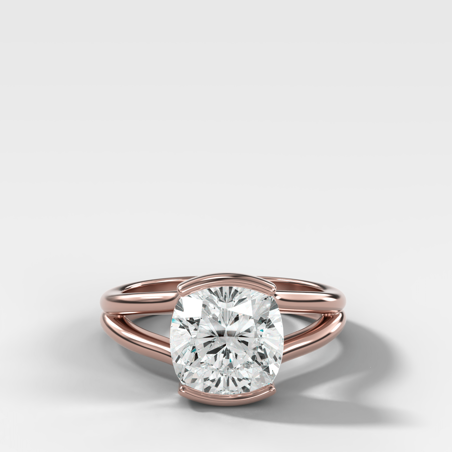 Split Shank Half Bezel Engagement Ring with Square Cushion Cut Diamond