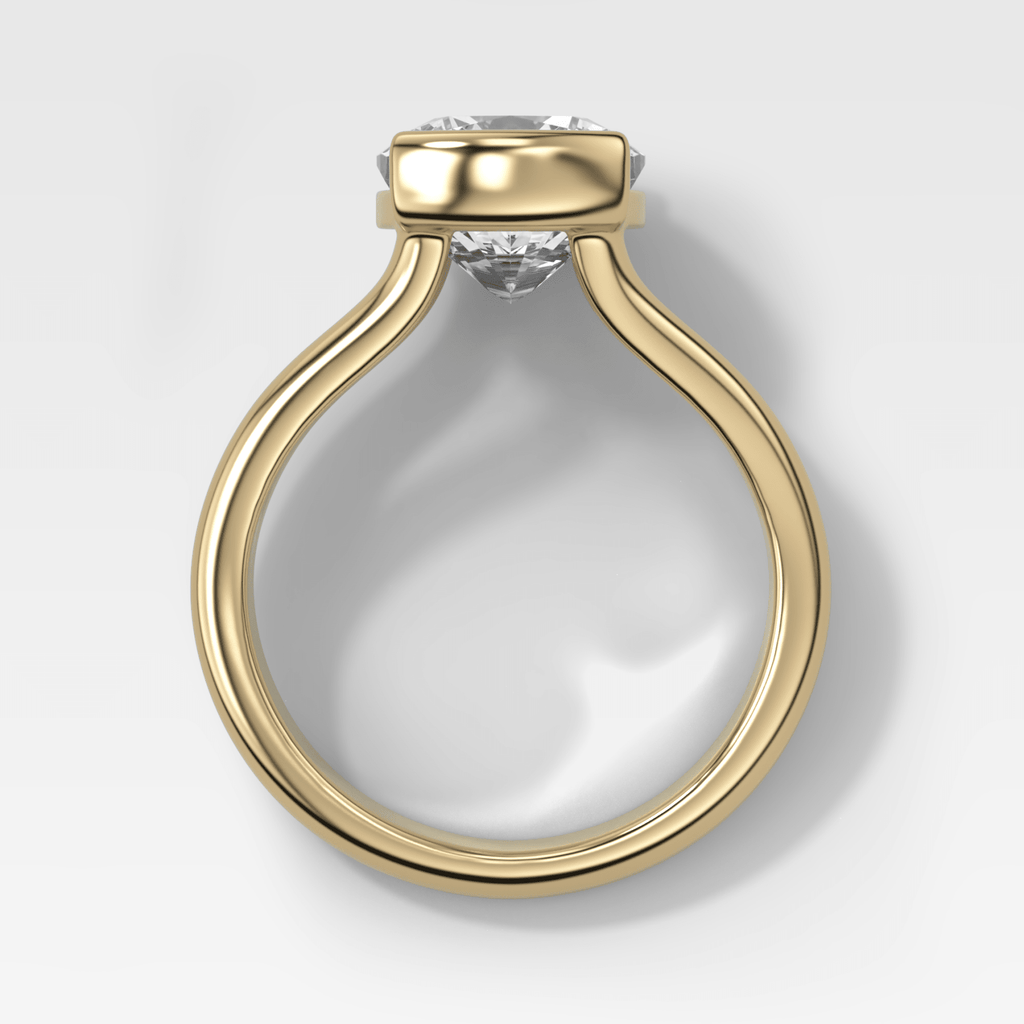 Split Shank Half Bezel Engagement Ring with Square Cushion Cut Diamond