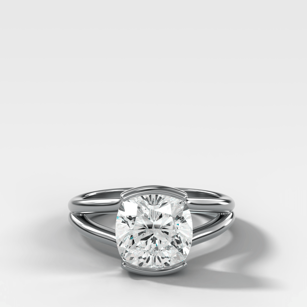 Split Shank Half Bezel Engagement Ring with Square Cushion Cut Diamond