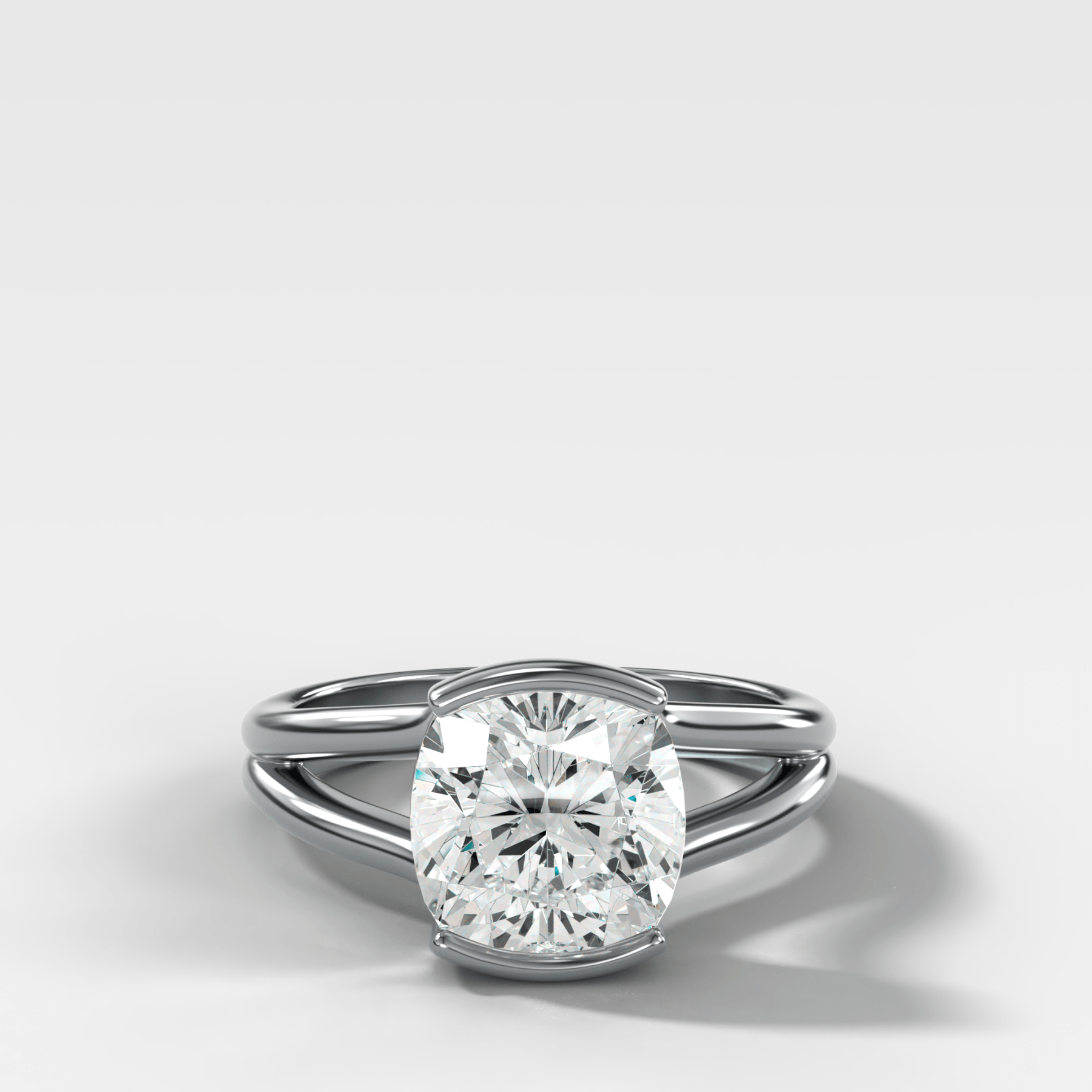 Split Shank Half Bezel Engagement Ring with Square Cushion Cut Diamond