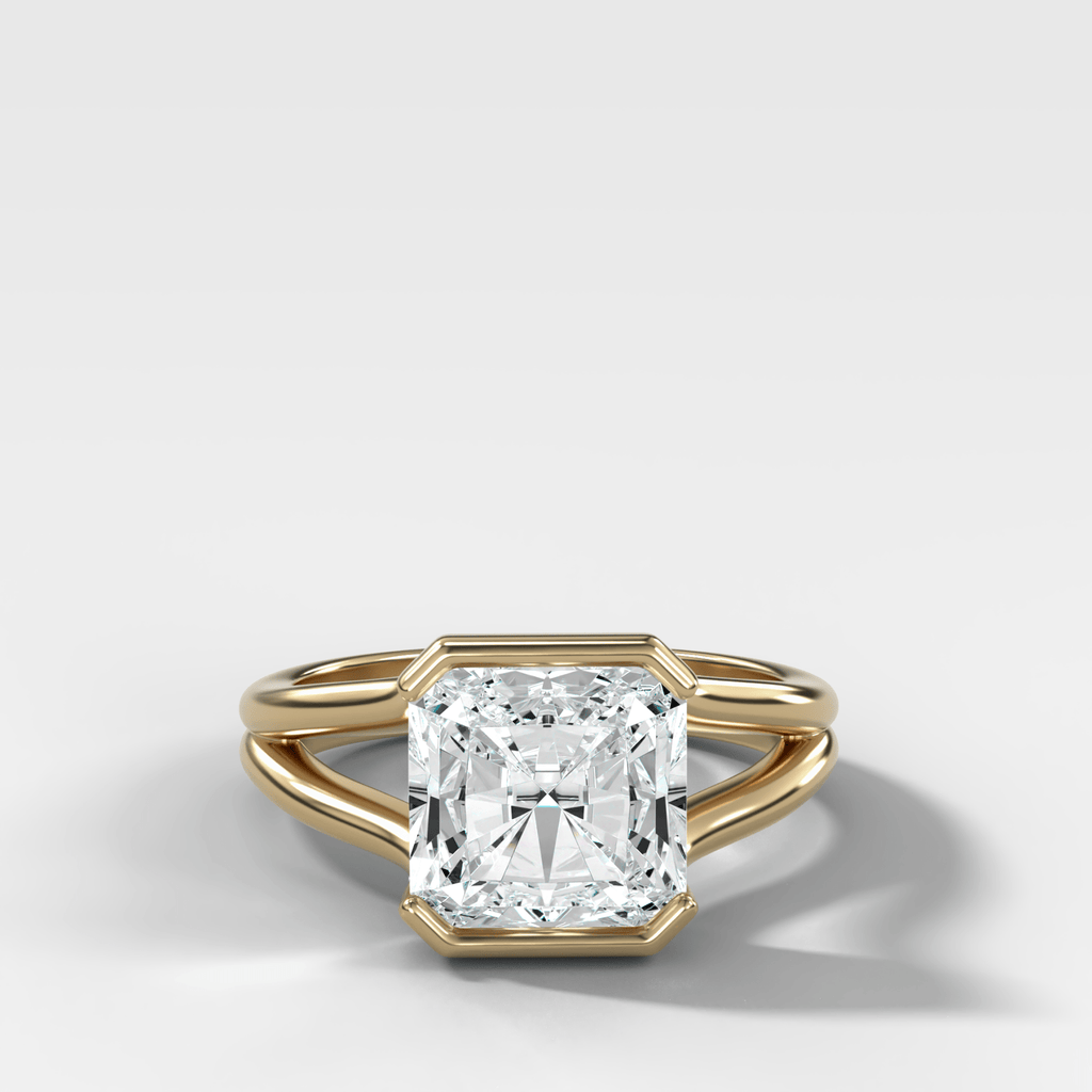 Split Shank Half Bezel Engagement Ring with Square Radiant Cut Diamond