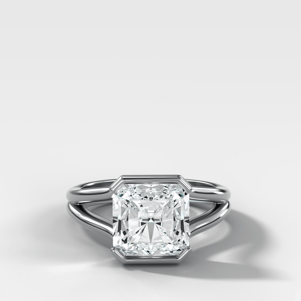 Split Shank Half Bezel Engagement Ring with Square Radiant Cut Diamond