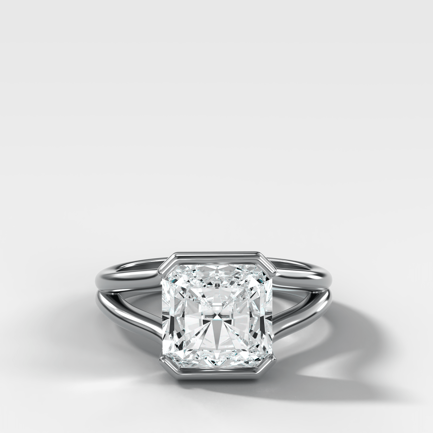 Split Shank Half Bezel Engagement Ring with Square Radiant Cut Diamond