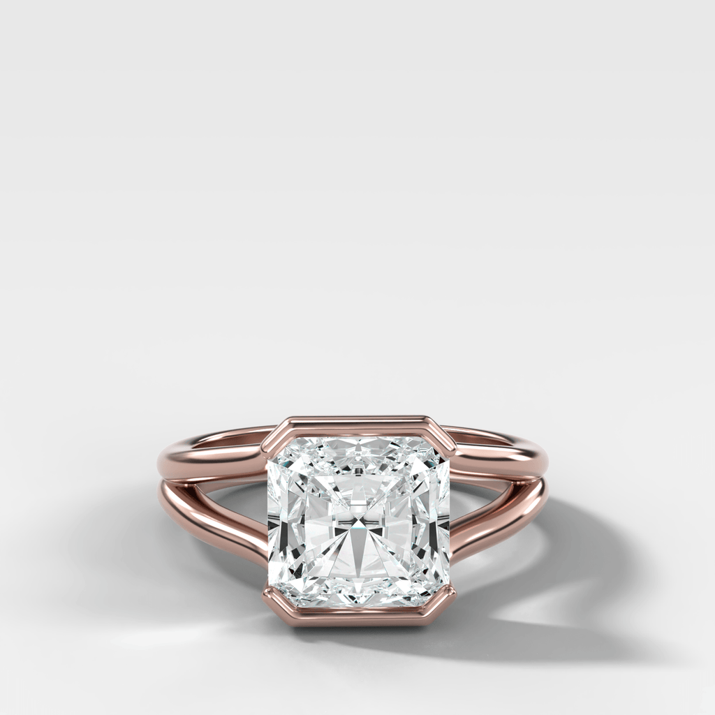 Split Shank Half Bezel Engagement Ring with Square Radiant Cut Diamond