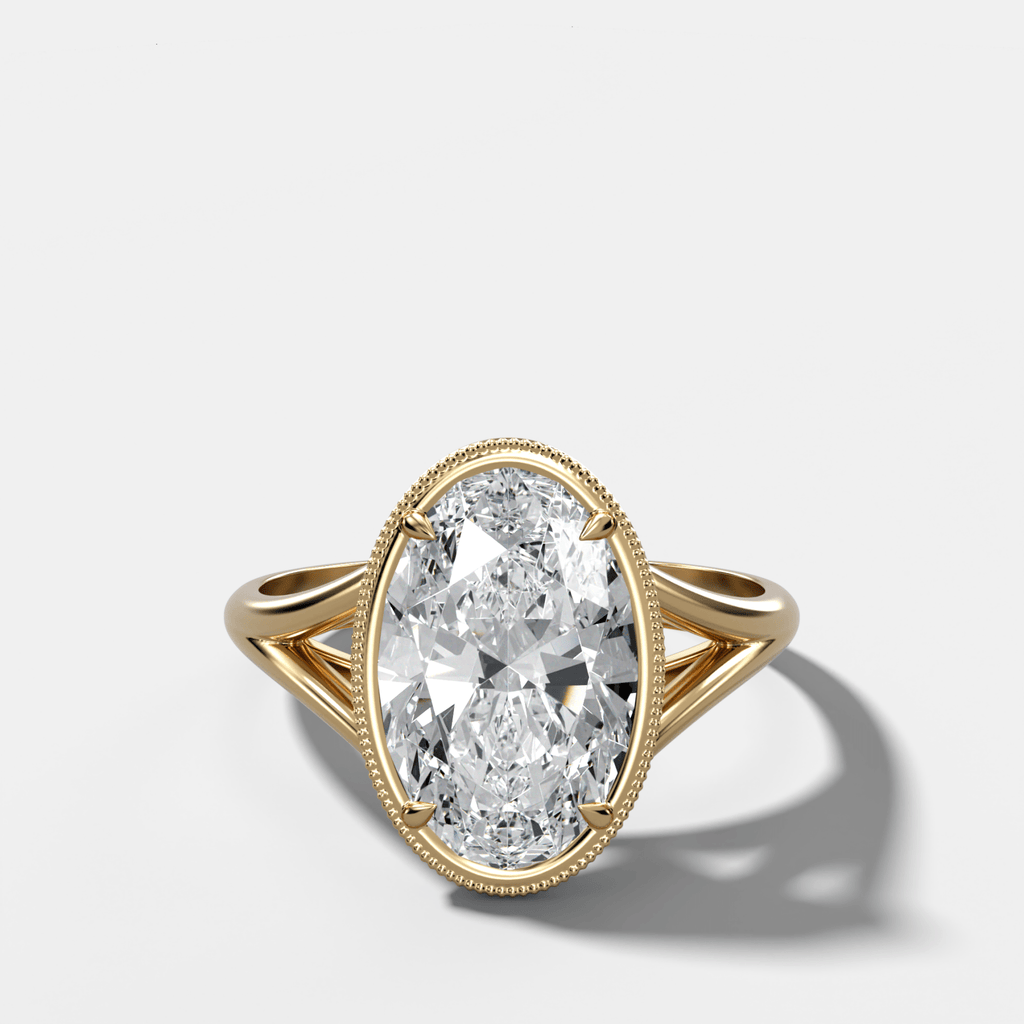 Split Shank Milgrain Bezel Engagement Ring with Oval Cut Diamond