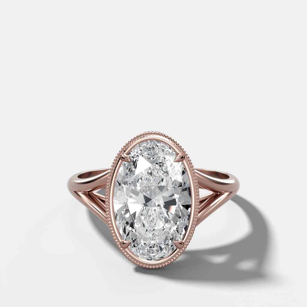 Split Shank Milgrain Bezel Engagement Ring with Oval Cut Diamond