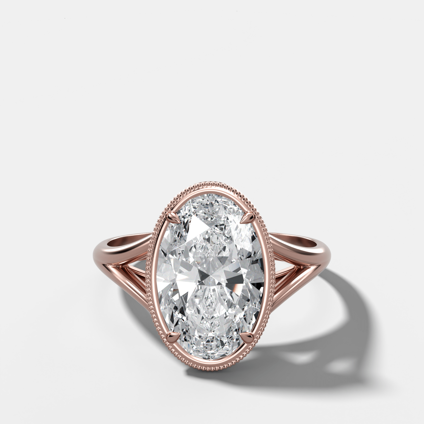 Split Shank Milgrain Bezel Engagement Ring with Oval Cut Diamond