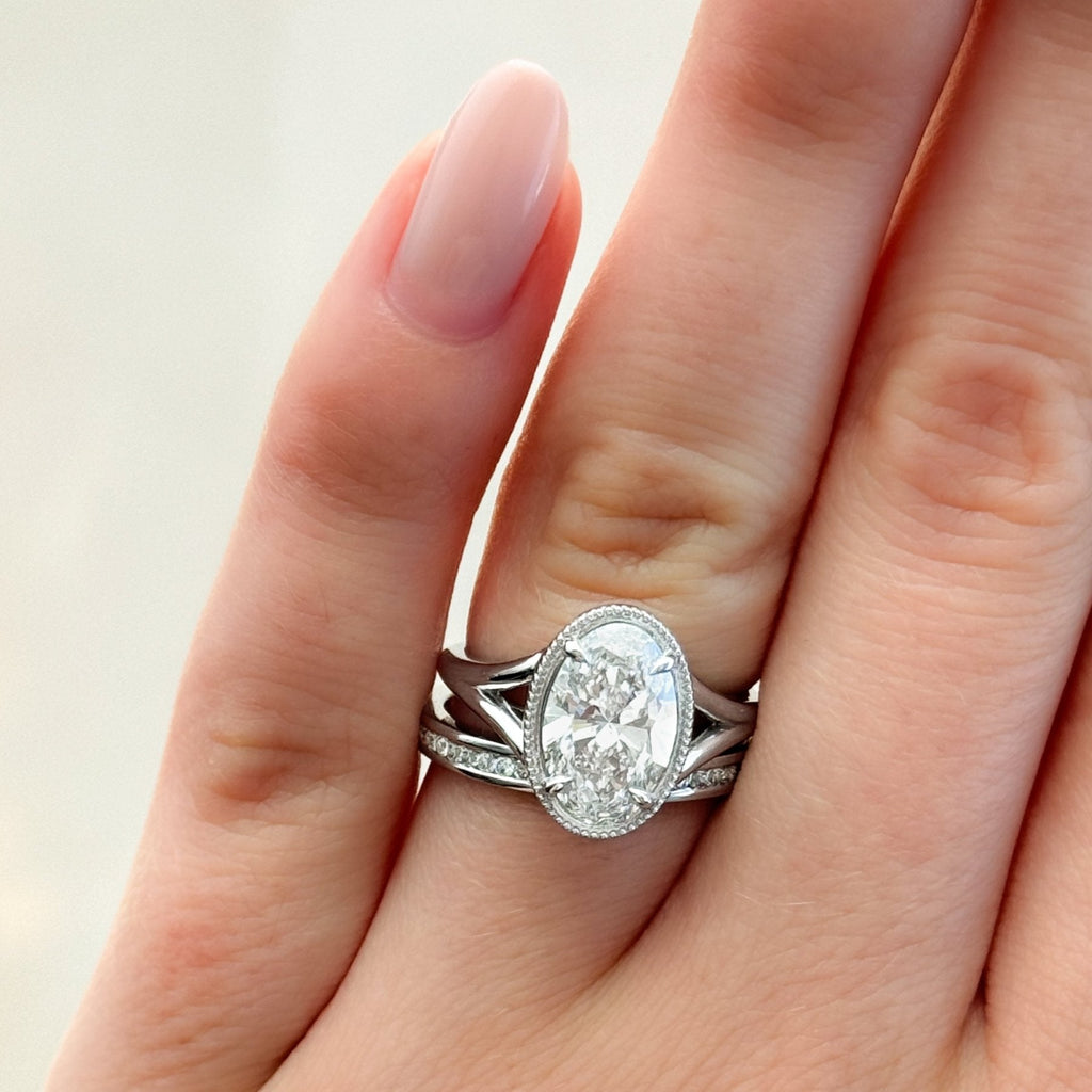Split Shank Milgrain Bezel Engagement Ring with Oval Cut Diamond