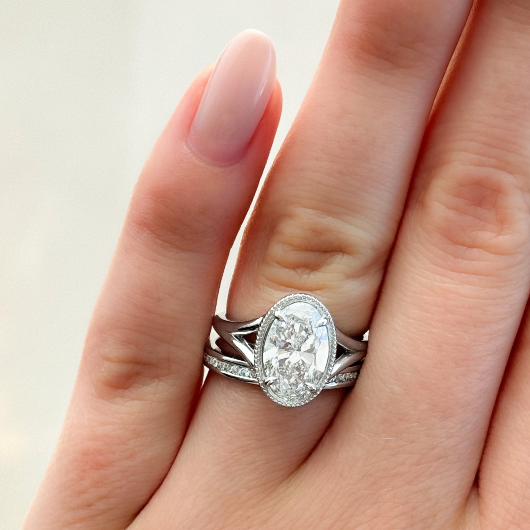 Split Shank Milgrain Bezel Engagement Ring with Oval Cut Diamond