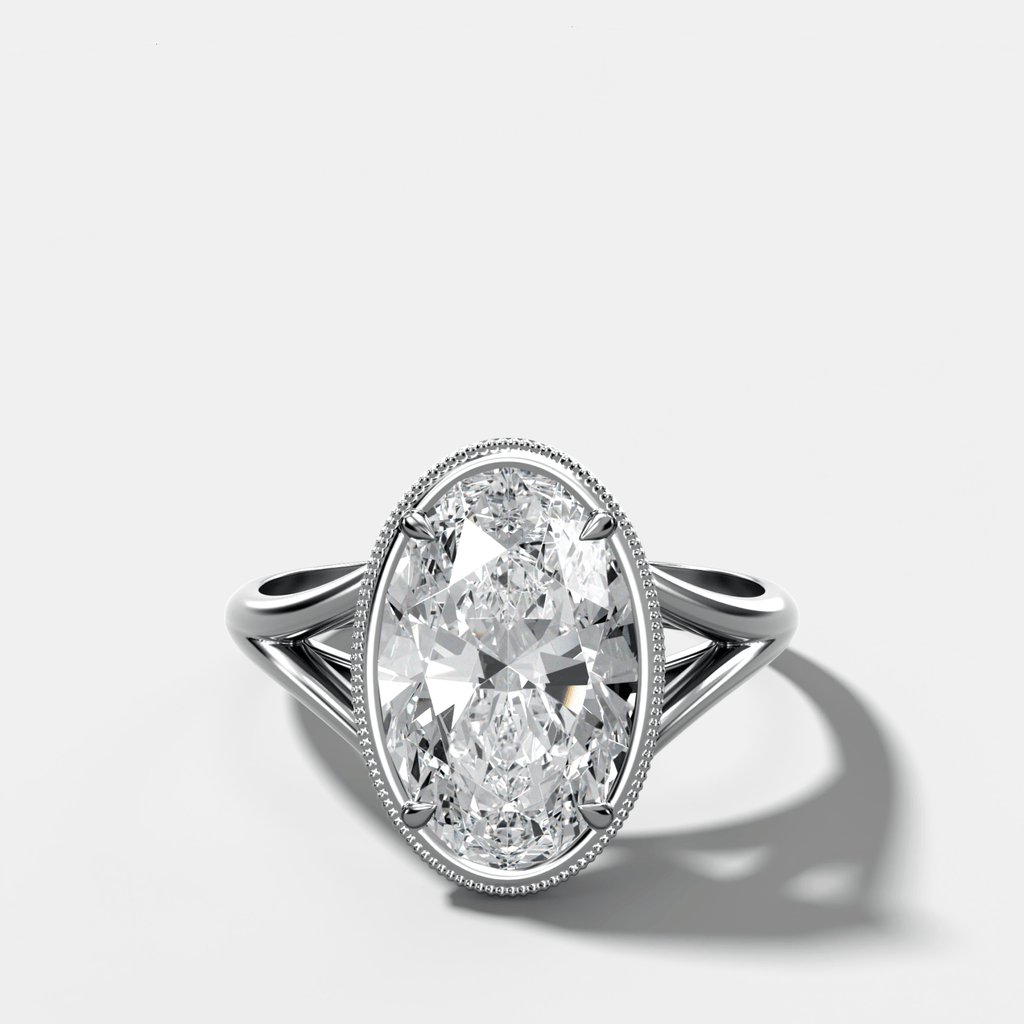 Split Shank Milgrain Bezel Engagement Ring with Oval Cut Diamond