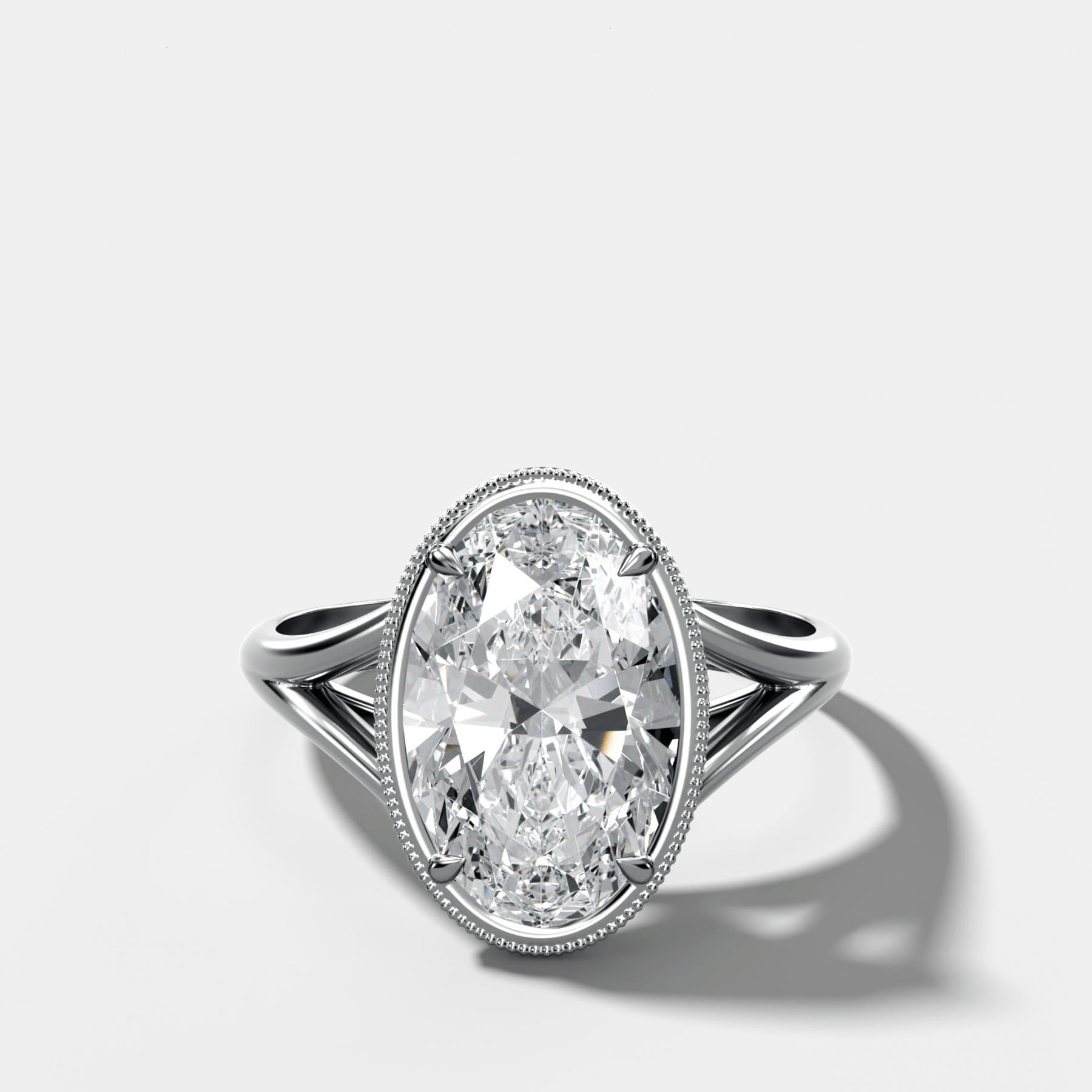 Split Shank Milgrain Bezel Engagement Ring with Oval Cut Diamond