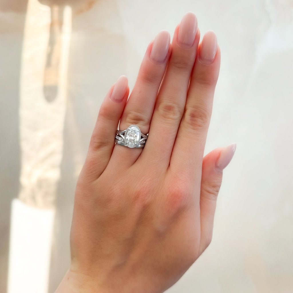 Split Shank Milgrain Bezel Engagement Ring with Oval Cut Diamond