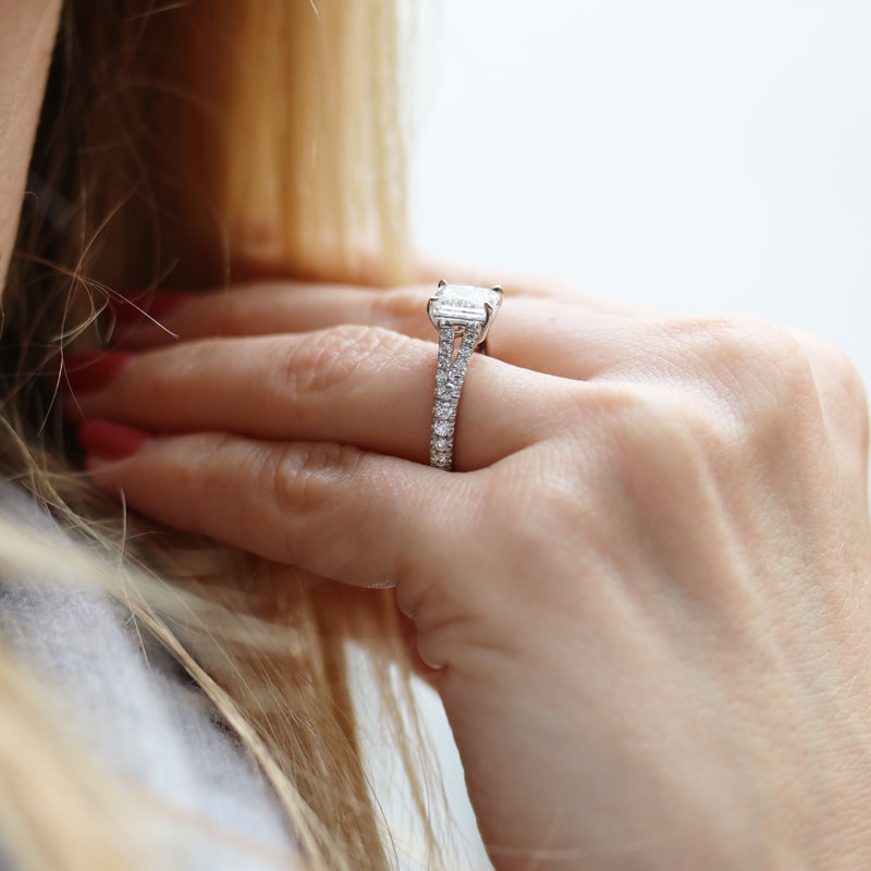 2.50 CT Radiant Cut Moissanite Pave Diamond Engagement Ring