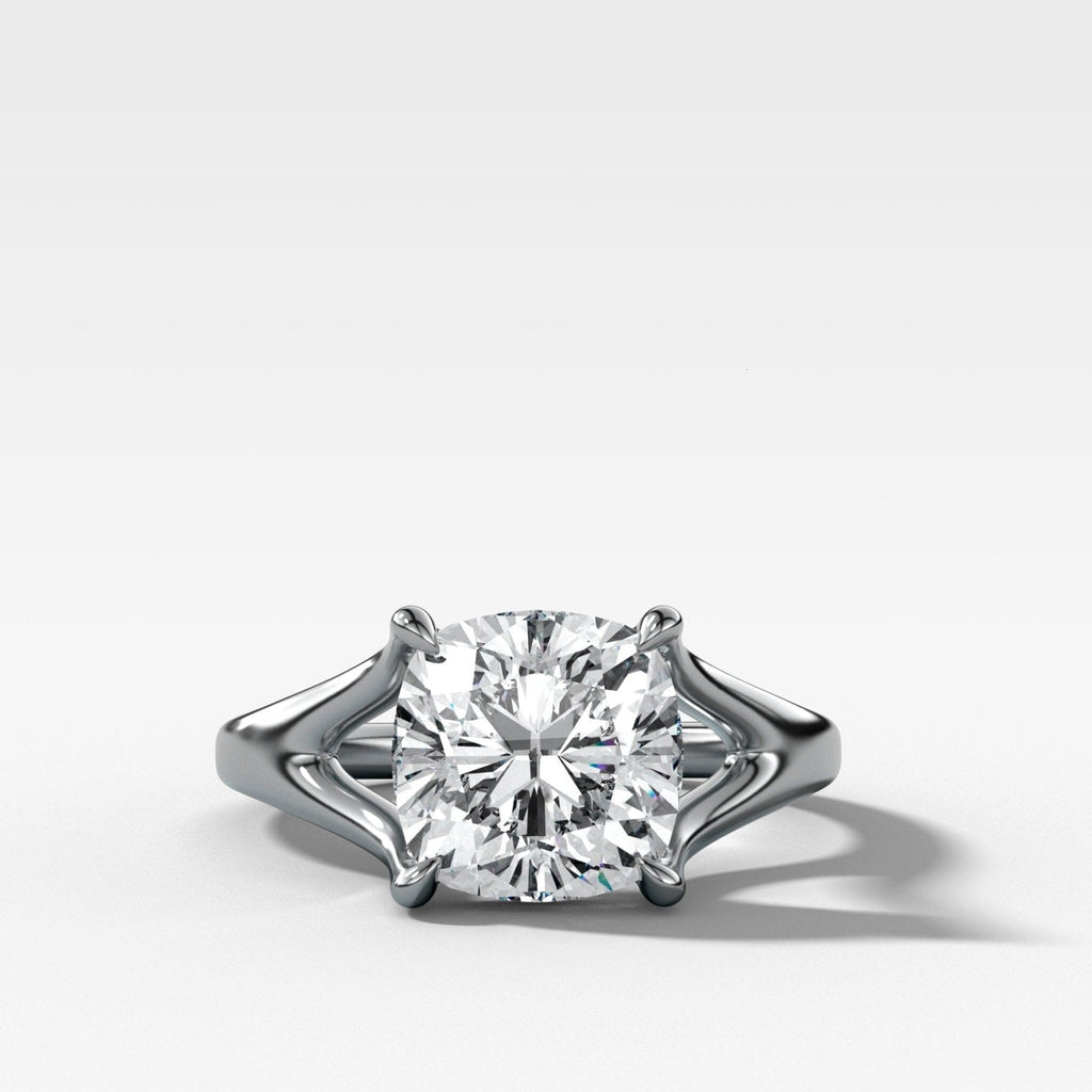 Split Shank Solitaire Engagement Ring with Cushion Cut Diamond