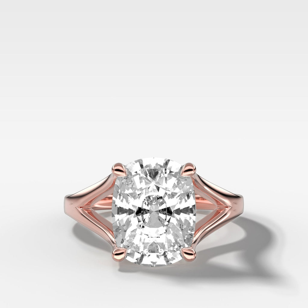 Split Shank Solitaire Engagement Ring with Elongated Cushion Cut Diamond