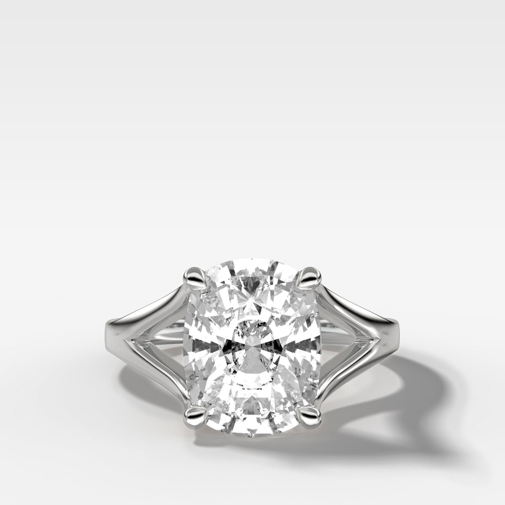 Split Shank Solitaire Engagement Ring with Elongated Cushion Cut Diamond