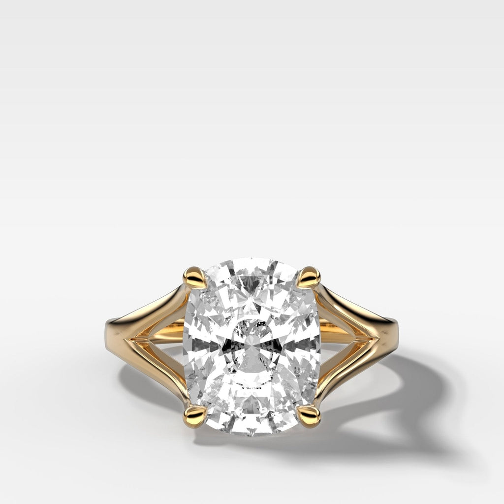 Split Shank Solitaire Engagement Ring with Elongated Cushion Cut Diamond