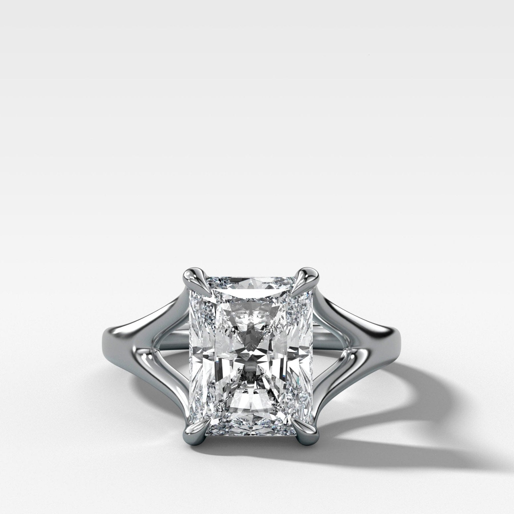 Split Shank Solitaire Engagement Ring with Elongated Radiant Cut Diamond