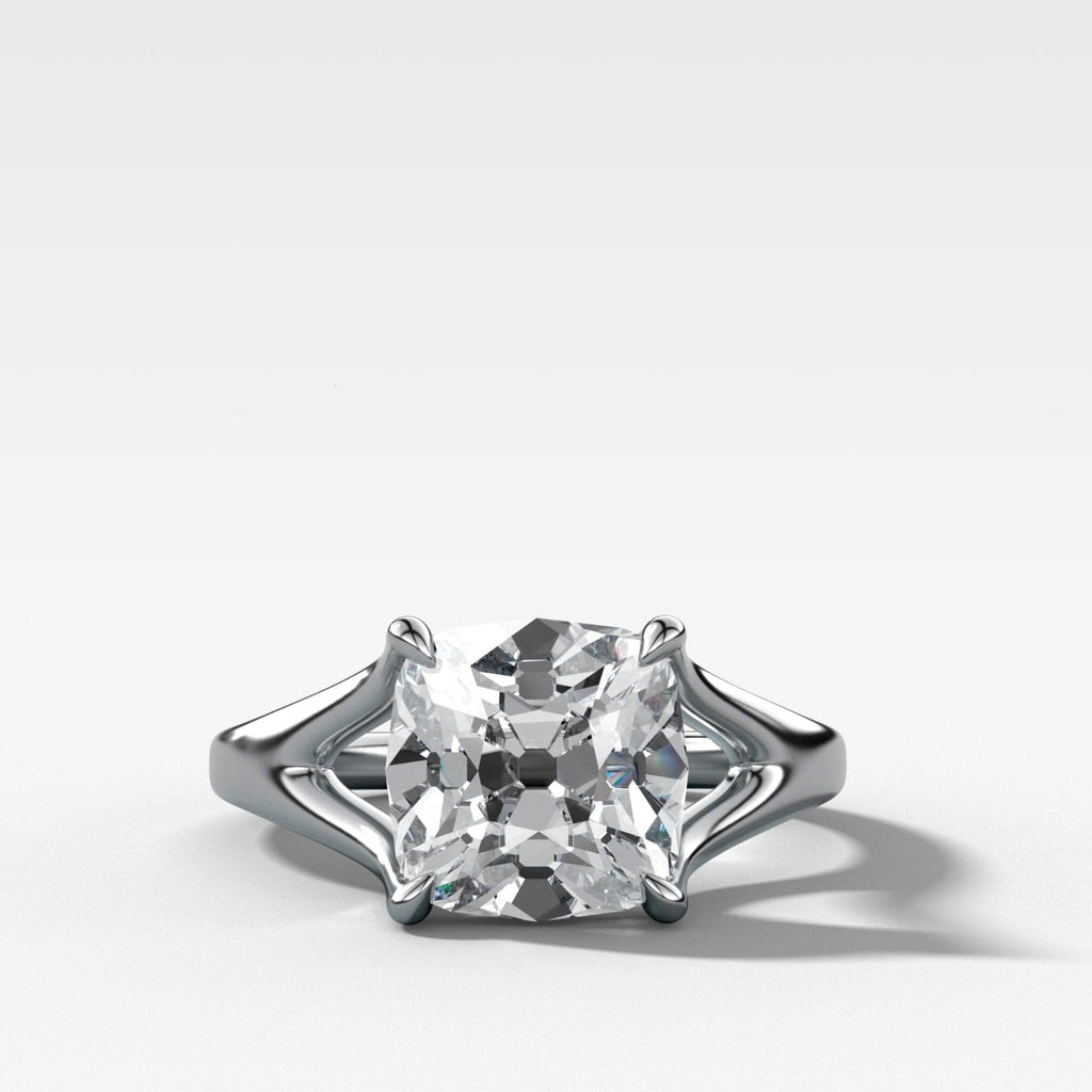 Split Shank Solitaire Engagement Ring with Old Mine Cut Diamond