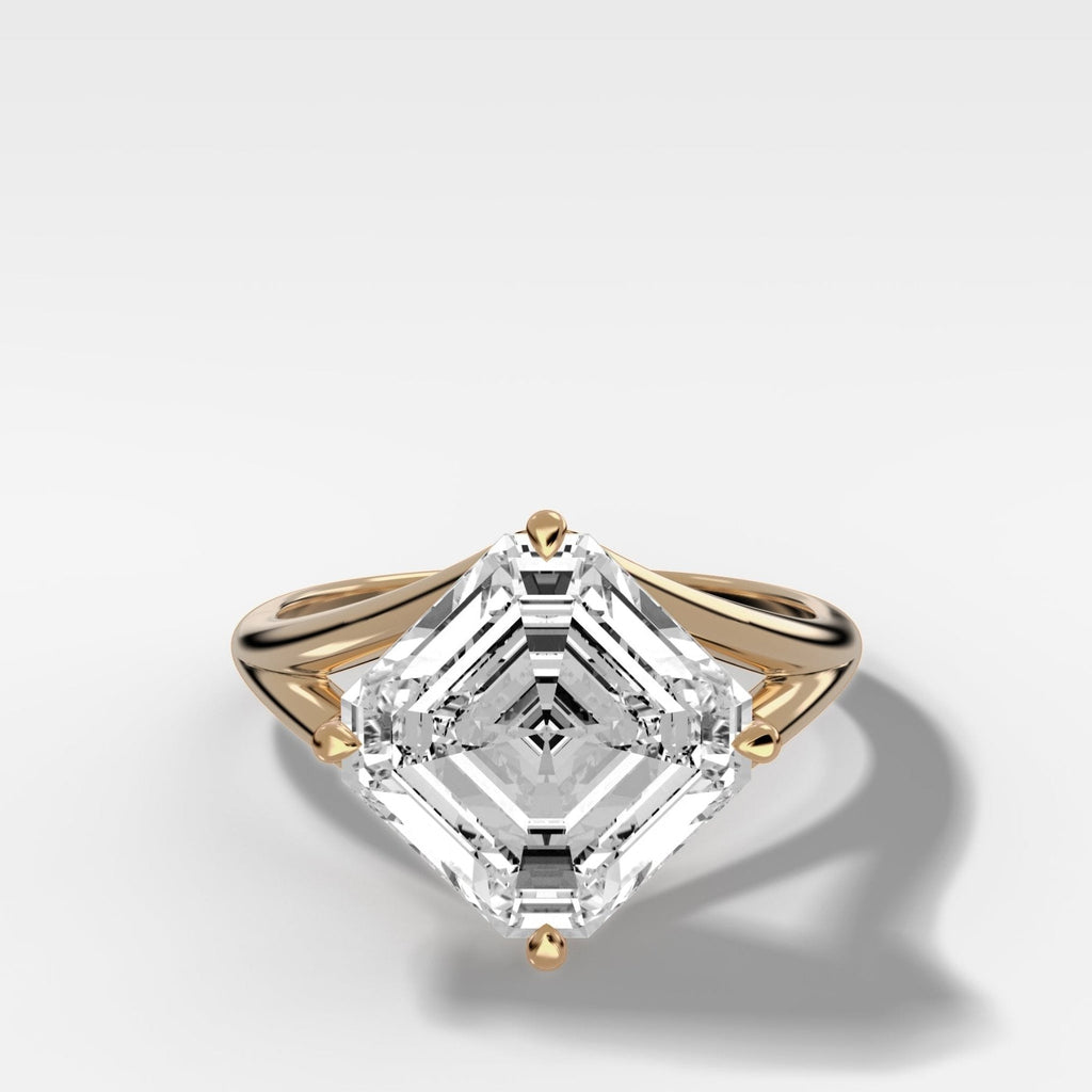 Split Shank Solitaire Engagement Ring with Tilted Asscher Cut Diamond