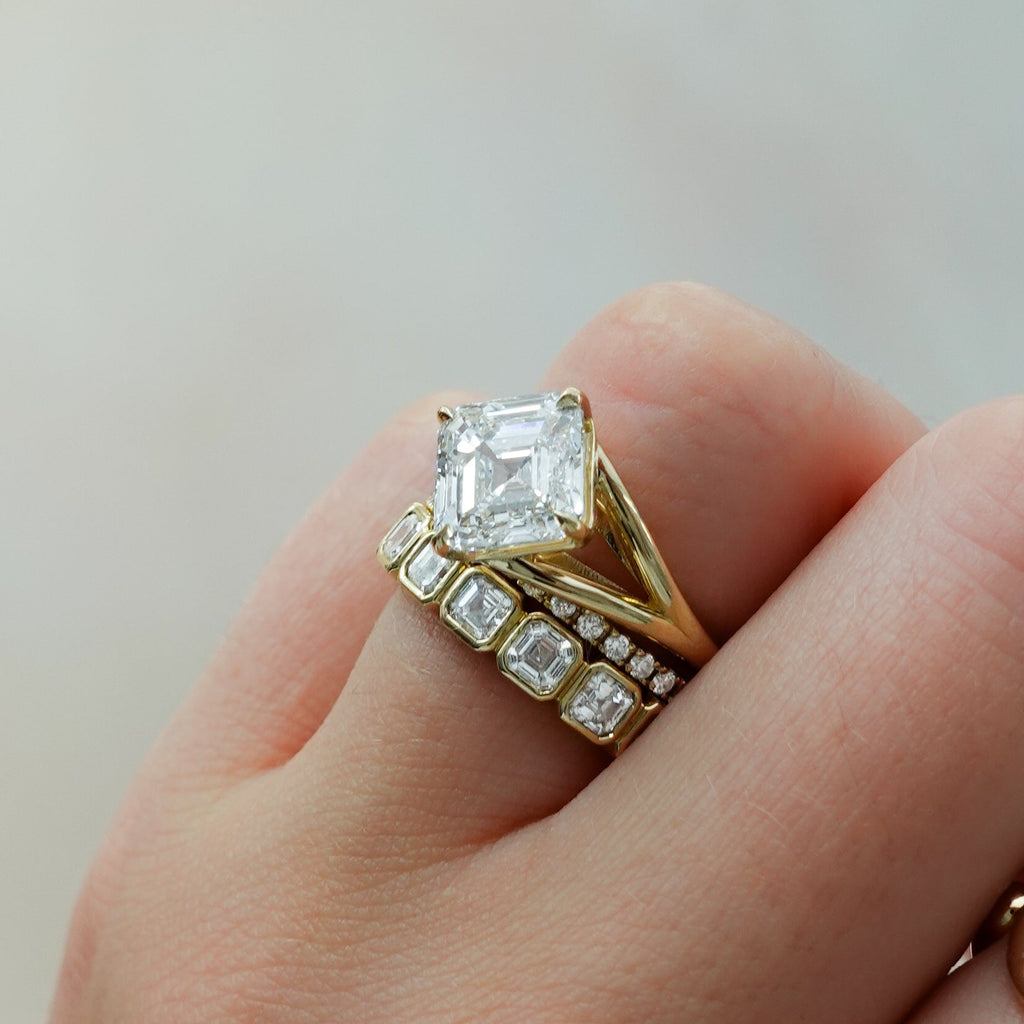 Split Shank Solitaire Engagement Ring with Tilted Asscher Cut Diamond