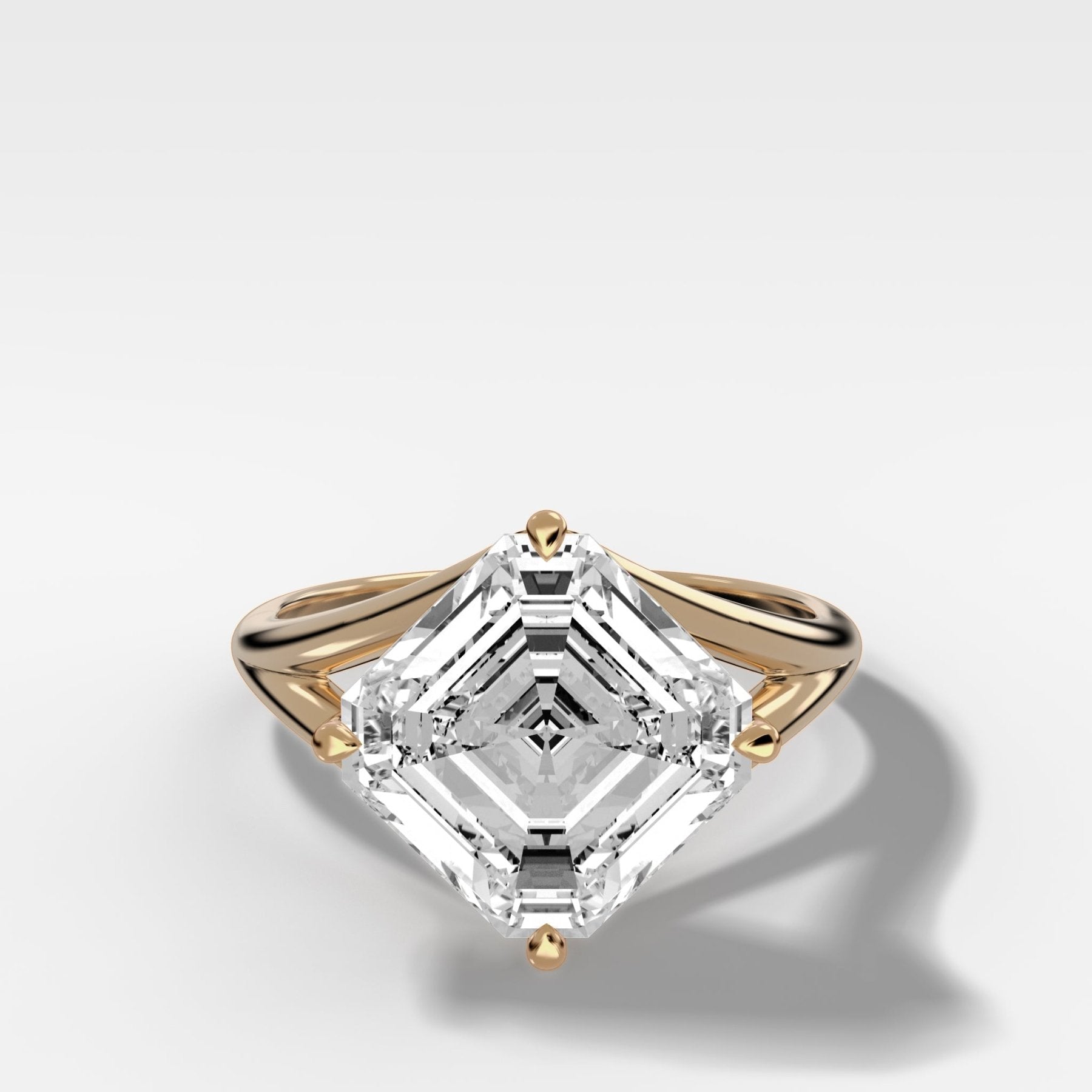 Split Shank Solitaire Engagement Ring with Tilted Lab Grown 1.04ct Asscher Cut Diamond