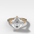 Split Shank Solitaire Engagement Ring with Tilted Lab Grown 3.08ct Asscher Cut Diamond