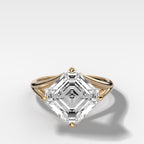 Split Shank Solitaire Engagement Ring with Tilted Lab Grown 3.08ct Asscher Cut Diamond