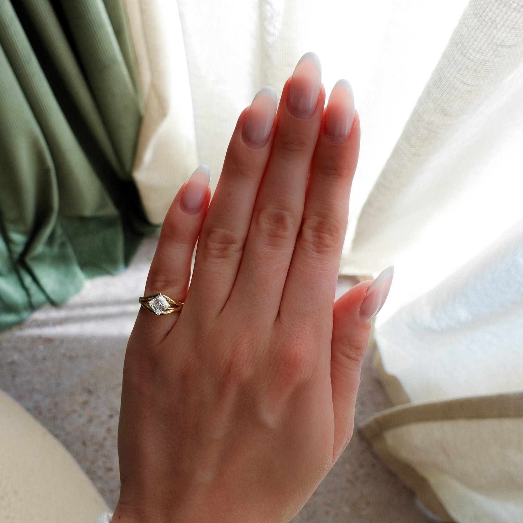 Split Shank Solitaire Engagement Ring with Tilted Lab Grown 1.04ct Asscher Cut Diamond