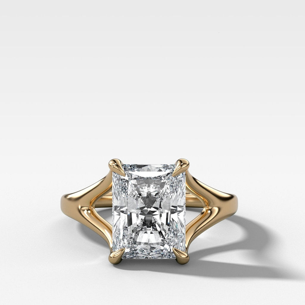 Split Shank Solitaire Engagement Ring with Elongated Radiant Cut Diamond